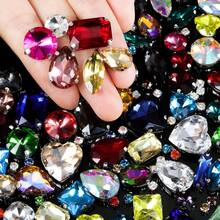 WENSIDUO Rhinestone Jahit, 50/300 PCS Rhinestone Kaca Jahit dengan Pengait Logam, Bentuk Campuran untuk Kostum, Pakaian, Busana, Gaun, Anting, Sabuk, dan Sepatu - Rhinestones yang dijahit tangan - View 2