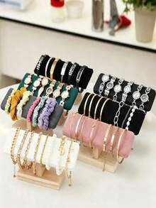 1pc/2pcs Wooden Single-Layer Bracelet Storage Rack, Headband, Necklace, Watch Bracelet Display Stand, Jewelry Headband Display Prop, Decorative Display Rack, Suitable For Retail Display, Trade Exhibition And Personal Collection Storage, Watch Bracelet Display Rack, Bracelet Rack, Countertop Jewelry Display Prop - Log Flat Single Layer Bracelet Stand - View 10