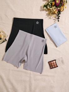 3 piezas Bragas de mujer de cintura alta sin costuras, con control de barriga, antiroces, simples y elegantes de un solo color o estampadas, cómodas y de material amigable con la piel - Negro+Azul+Gris - Ver 3