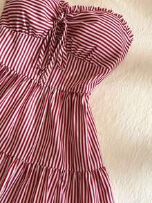 Vestido tubo de estilo callejero a cuadros rojos para mujer - Rojo y blanco - Ver 5