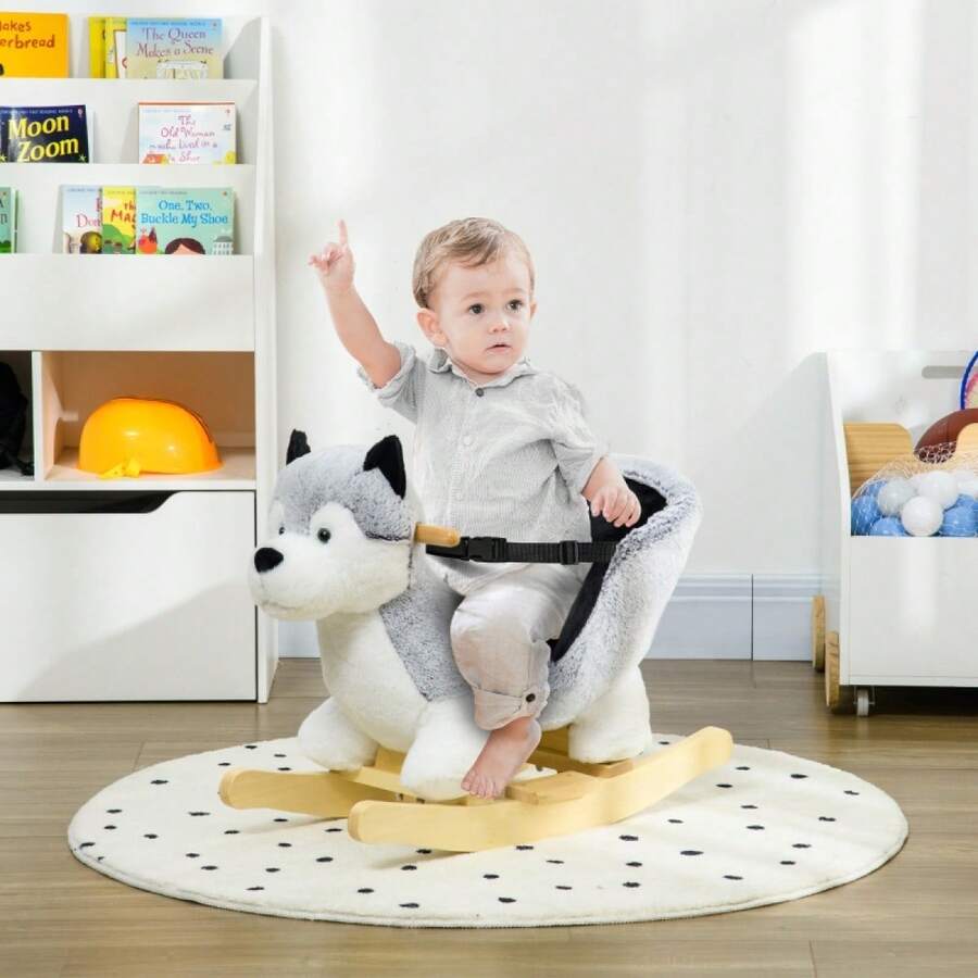 Rocking Horse, Husky-Designed Plush Rocking Animal, With Sounds, Seatbelt, Ages 18-36 Months - - 1 - View 1