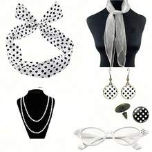 1950s Retro Women's Costume Accessory Set For 1950s Themed Party And Halloween Cosplay: Vintage Party Cosplay, Polka Dot Headband, Earrings, Stud Earrings, Beaded Necklace Accessory Set, Suitable For 1950s Themed Party And Halloween Cosplay, Elegant Costume Accessories, Valentine's Day Holiday Essential Decoration Props, Women's Cosplay Wedding Accessories, Accessories, Women's Headscarf Accessories, Removable Lens - Multicolor - View 16