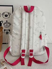 Set de 3 mochilas con estampado de lazo de nailon, mochila plegable de gran capacidad conúltiples bolsillos y cremallera impermeable, adecuada para adolescentes, estudiantes de secundaria - Beis 4 - Ver 7