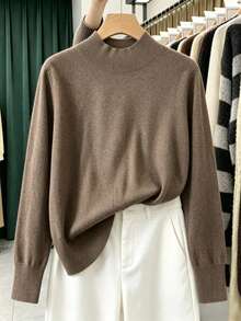 GIGOGOU Sweater Rajut Wanita Dasar Musim Gugur Musim Dingin, Kasual Berkualitas, Lengan Panjang, Atasan Pullover Nyaman untuk Musim Gugur - kopi - View 1