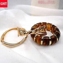 GNIT Women's Tortoiseshell Segmented Resin & Multi-Strand Twisted Gold Bracelet Set, 3pcs/1pc Stackable Chunky Wide Bangle, Vintage Old Money Style Jewelry Set - Jintuka.gold.gold - View 5