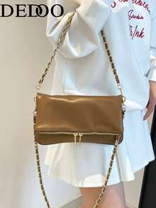Dedoo Bolso de hombro con cadena para mujer, bolso bandolera con solapa, bolso bohemio convertible con cremallera, bolso elegante minimalista, adecuado para el trabajo y el uso diario - Marrón - Ver 4