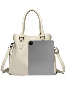 New Fashion Vintage Minimalist Women's Shoulder Tote Bag, Large Capacity Textured Handbag, Elegant Versatile Crossbody Bag - White - View 6