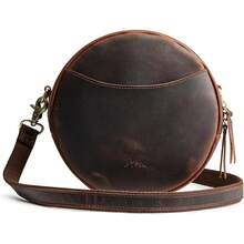 Bolsos cruzados de cuero para mujer S-ZONE, bolsos cruzados de diseño circular a la moda - Marrón oscuro - Ver 2
