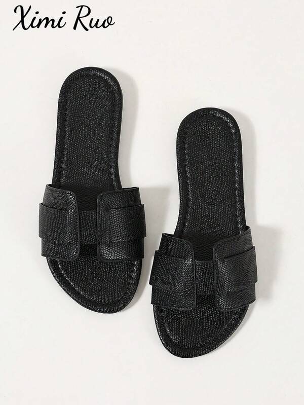 Ximi Ruo Korean Style Casual Flat Slippers, Women's Shoes, Open Toe Sandals For Spring, Summer, Suitable For Dresses, Beach, Apartment, Brown Color
