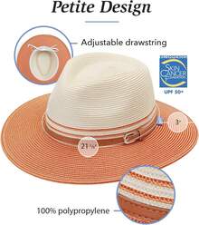 Wallaroo Hat Company Petite Kristy Fedora - UPF 50+, borde ancho, plegable, tamaño ajustable para tallas de corona más pequeñas - Marfil/Coral - Ver 4