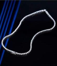 Collar de plata de ley 925 con moissanita para mujer, cadena de cadena con cierre de diamante completo para banquetes, con joyas. - 15 pulgadas (38 cm) - Ver 4