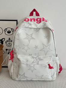 Set de 3 mochilas con estampado de lazo de nailon, mochila plegable de gran capacidad conúltiples bolsillos y cremallera impermeable, adecuada para adolescentes, estudiantes de secundaria - Beis 4 - Ver 5