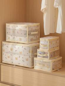 1 pieza Caja de almacenamiento plegable con estampado de dibujos animados, Caja de almacenamiento multifuncional con cremallera, Caja de almacenamiento para armario, Caja de almacenamiento para cajón, Caja de almacenamiento para dormitorio, Caja de almacenamiento para ropa, Caja de almacenamiento para ropa interior, sujetadores y calcetines, Caja de almacenamiento para cosméticos, Caja de almacenamiento para tocador, Suministros de almacenamiento para el hogar - Multicolor - Ver 2