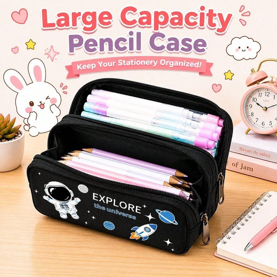 Cartoon Astronaut Großkapazität Japanischer Stil Federmäppchen, Neue Schreibwaren Aufbewahrungsbox, Bleistiftetui, Make-up Organizer Tasche, Multifunktionale Schreibwaren Tasche, Kosmetik Aufbewahrungstasche, Schulanfang Federmäppchen, Schulanfang - Mehrfarbig - Übersicht 1