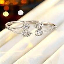 1pc Women's Fashion Luxury Water Drop Open Cuff Bracelet, Designer High-End Versatile Elegant Zirconia Inlaid Bangle, Commute & Party Elegant Accessory - Bracelet - View 3