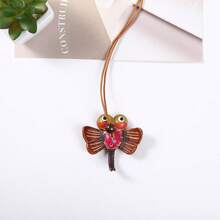 1pc Back To School Daily Handmade Carved PU Leather Bag Charm, Red Rose & Dragonfly Long Rope Backpack Pendant - Multicolor - View 4
