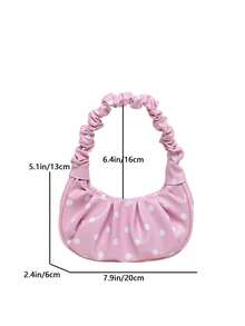 Sweet Pink Polka Dot Pleated Underarm Bag, Girly Niche Versatile Pleated Crescent Handbag For Commuting, Dating, Shopping - Multicolor - View 7