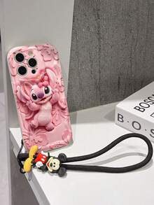Disney Lilo And Stitch Phone Case : 3D Fluffy Pattern Border Protector Phone Soft Phone Case With A Free Cute Stitch Bracelet Chain Lanyard, Stitch, Lilo, Angel, For Apple 17 Promax 17 Pro 16 15 14 13 12 11 Pro Max XS Max X XR Soft Cover Summer Phone Case - White - View 5