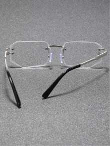1 Pair Fashionable Retro Luxury High-End Unisex Glasses, Metal Material, Transparent, Suitable For Indoor TV Watching, Gaming, Computer Use, Daily Commute, Protection - Silver - View 2