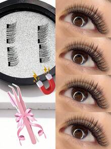 1 Pair Magnetic False Eyelashes, Half-Length, No Glue Needed, Short Magnetic Lashes, Natural Cat Eye Effect, Reusable, Suitable For Eyelash Extensions, Perfect For Slouchy People, Beauty Bloggers, And Gifts - View 5
