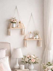 1Pc/2pcs Handwoven Leaf Wall Hanging Shelves,Boho Home & Bath Decor,Bedroom & Living Room Wood Wall Shelves,Elegant Wall Shelf For Terrace,Easy Install, All Seasons,Halloween & Christmas Gift-For Bathrooms,Bedroom,Living Roomsthe - Beige - View 10