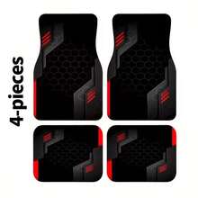 1pc/4pcs Black & Red Geometric Patchwork Print Car Floor Mats, Car Trunk Mat | Easy To Clean, Stylish Interior Protection, Suitable For Sedans, Trucks And SUVs, Enhance Driving Pleasure And Comfort, Polyester Fiber - Black and Red Geometry - View 14
