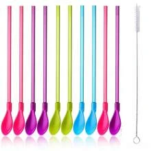 Reusable 2-In-1 Straw Spoon With Cleaning Brush, Detachable Stirring Spoon For Milkshakes & Ice Cream Sundaes, Candy Color Kitchen Utensil (5/10/15/20/30 Pcs Set) - Multicolor - View 20