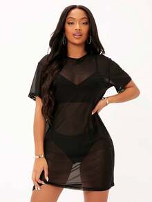 SYCAMORETREETECHNOLOGYMX Sheer Mesh Off-The-Shoulder Dress - Blanco - View 2
