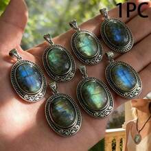 1 pieza Colgante de piedra natural para hombres y mujeres Colgante de labradorita con tonos iridiscentes azul & verde para la fabricación de joyas (No incluye cuerda de cuero) - Multicolor - Ver 5