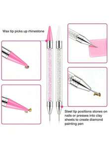 Diamond Painting Tools, Self-Adhesive Rhinestone Pen, Dual-Head Rhinestone/Gem/Crystal Pickup Wax Pen, Nail Art Rhinestone Pen; Suitable For 5D DIY Diamond Painting, Handmade Cross Stitch And Nail Art Decoration; Crystal Bead Handle Design. - Multicolor - View 4