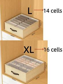 1pc Gray Clothes Storage Box, Pants Organizer, Divided Storage Tool, Wardrobe Storage, Double Row Clothes And Pants Storage Box, Suitable For Home Storage And Organization,Dorm Room - Beige - View 4