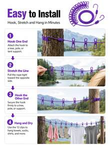 1 Set Portable Outdoor Camping Clothesline With 12 Clips, Travel Retractable Windproof Elastic Rope, Essential Camping Tool For Hanging Clothes - Multicolor - View 8