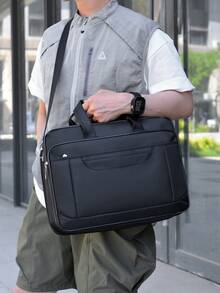 1pc Men's Business Travel Bag, Vintage Crossbody Handbag Design, Large Capacity Shoulder Bag, Zipper Closure, Adjustable Strap, Commute, Shopping, Daily Multi-Functional - Black - View 4