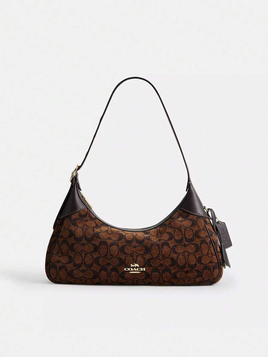 Coach Ella 35 經典字母印花拉鍊女款時尚波希米亞風單肩手提包 - 棕色 - 查看 1