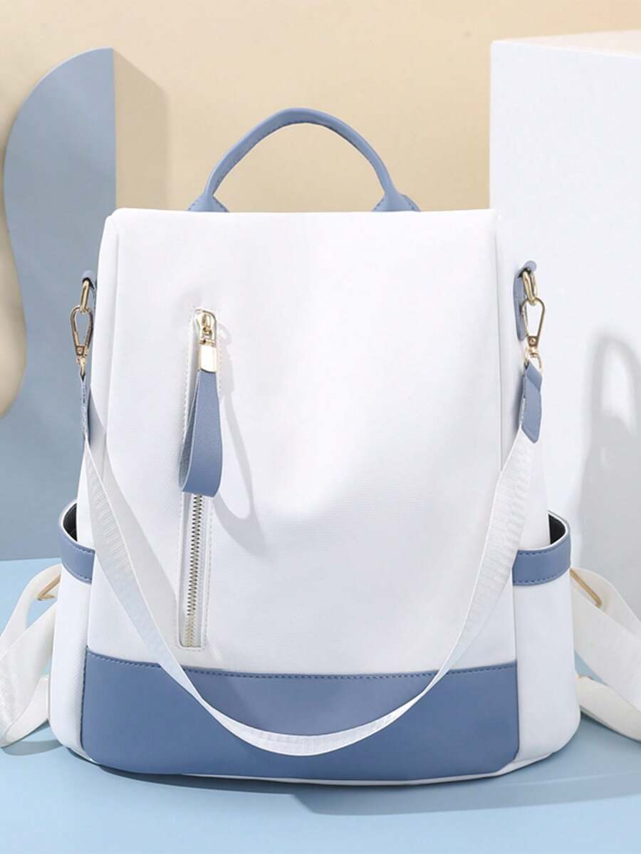 Large Capacity Backpack With Zipper Closure And Plain Style, For Everyday Casual Use - Rose Gold - View 1