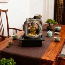 Buddha Statue Waterfall Fountain Ornament, Desktop Decoration, Creative Water Curtain, Flowing Water Wealth Transfer, USB Power Supply, Suitable For Meditation, Suitable For Various Room Types, Cafes, Yoga Studios, Clubs, Study Rooms, Bedrooms, Etc - JZ051 - View 2