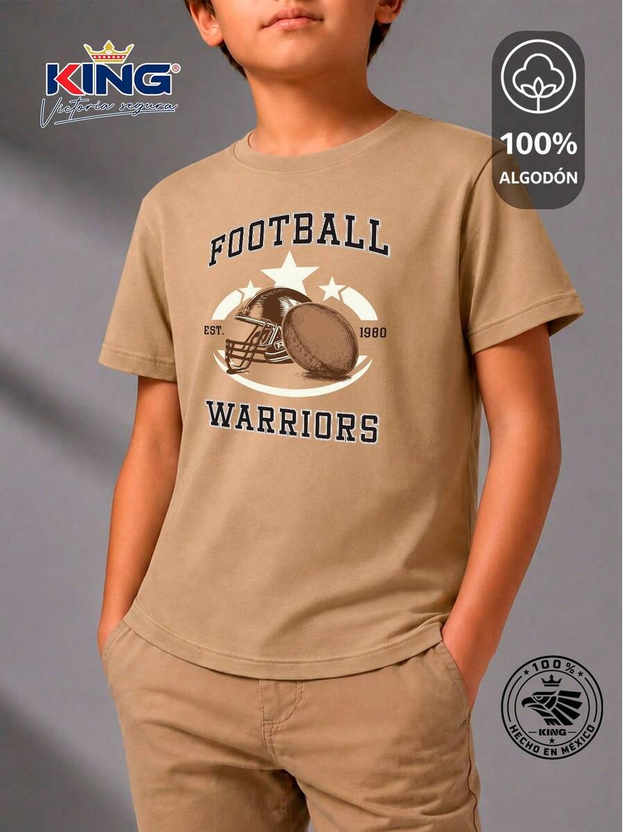 Shendy Vendy Kids T-Shirt For Boys, 100% Cotton, Short Sleeves, Round Neck, Soft And Comfortable. Stylish And Modern Motorsports Design. - 卡其色 - 查看 1