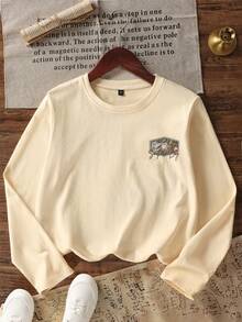 Tween Boy Casual Fun Print Crew Neck Pullover Long Sleeve T-Shirt, Autumn/Winter Top - Apricot - View 7