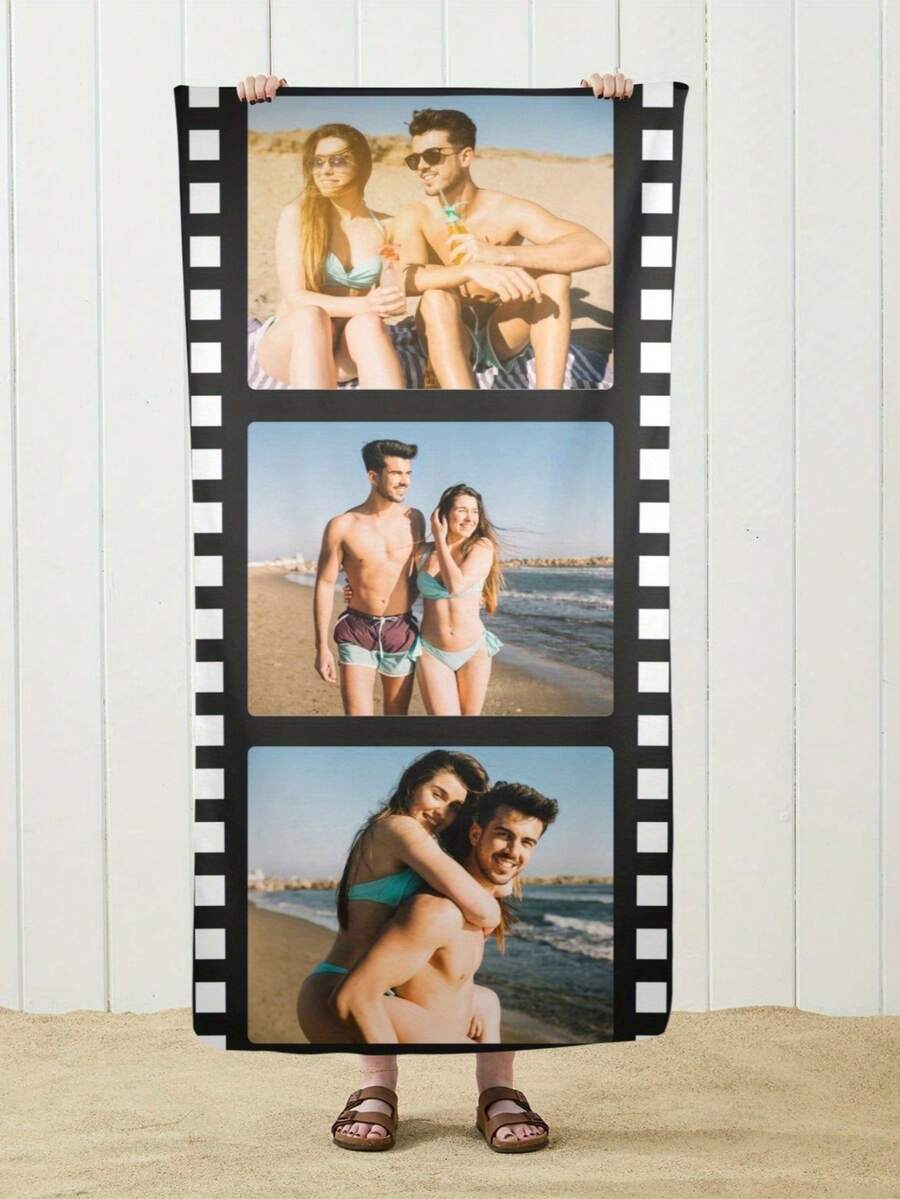 1pc Customized Name Beach Towel, Soft Quick-Dry Sand-Resistant, Rectangular Pool Beach Towel, Vibrant Swimsuit Print, Ideal Personalized Vacation Gift, Modern Style Customized Beach Towel - Multicolor - View 1