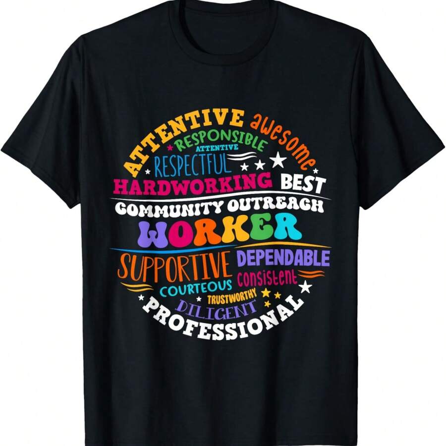 Groovy Community Outreach Worker Back To School T-Shirt - Black - View 1