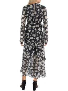 Jessica Simpson Women's Baianca Ruffle Maxi Dress - Pressed Florets - Black / Draf - View 2