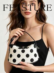 1pc Polka Dot Print Women's Handbag, Fashionable Shoulder Crossbody Bag, Suitable For Girls, Women, College Students, New Professionals And White-Collar Workers, Perfect For Work, Business, Commuting, School - White - View 6
