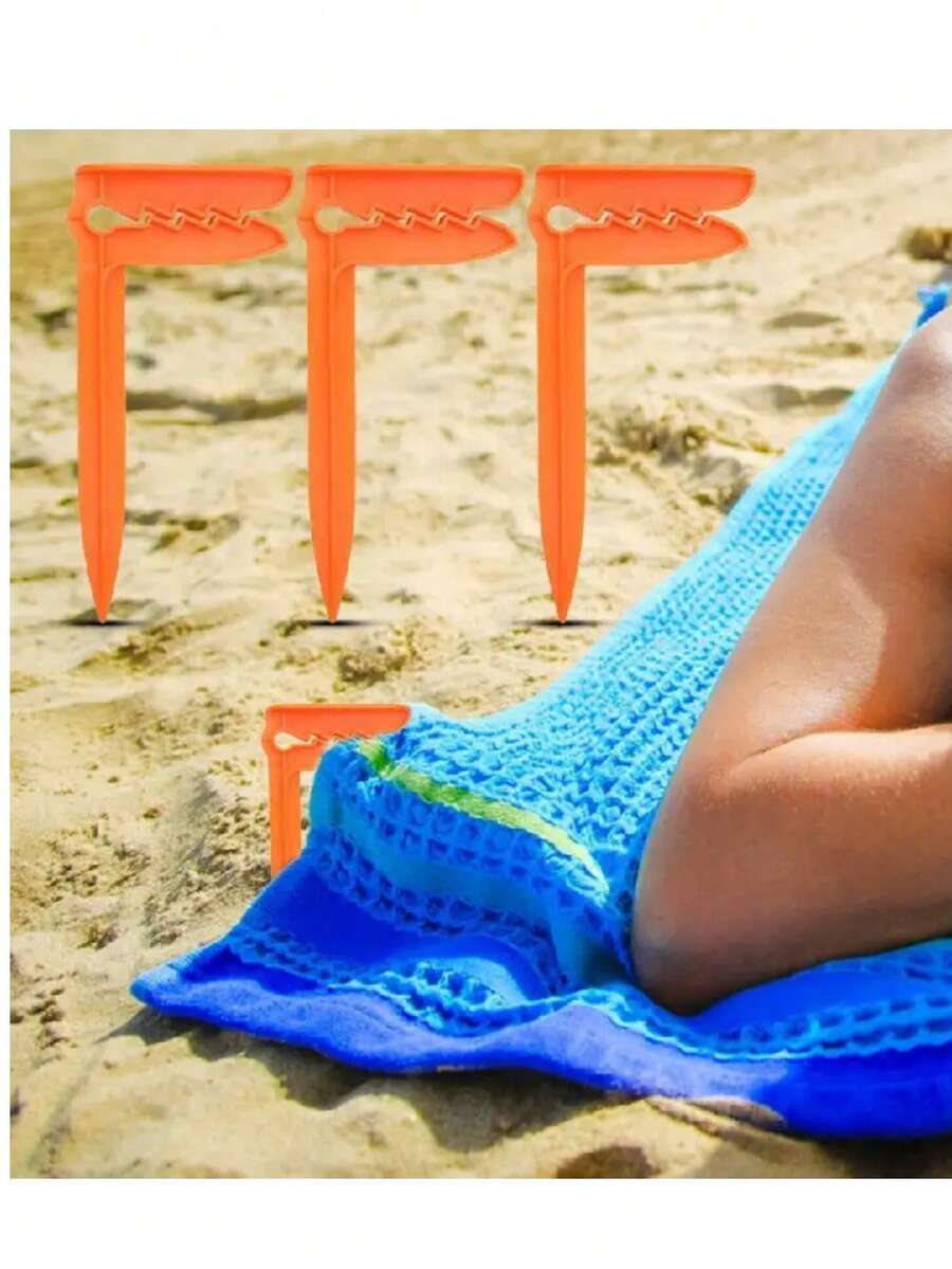 1pc 4pcs Plastic Outdoor Picnic Mat Windproof Fixing Clips, All-In-One Ground Stakes Towel Clips, Beach Towel Anti-Slip Anti-Slip Clips, Camping Yard Lawn Sunshade Fabric Fixing Tool - Multicolor - View 1