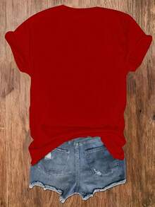 Camiseta de Cuello Redondo Estampada Talla Grande - [Rojo] - Ver 3