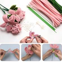 Kit de manualidades de flores con 473 piezas de limpiapipas para ramo, con tarjeta de felicitación y video tutorial, set todo en uno de suministros para hacer flores DIY, paquete de accesorios texturizados multicolor, kit premium de tallos de chenilla - 473 piezas - Ver 4