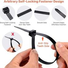 100pcs Self-Locking Cable Tie Set - Adjustable, Self-Locking, Waterproof, Anti-Slip, Scratch-Resistant, Bend-Resistant, Suitable For Indoor/Outdoor, Home, Office, Gardening And Outdoor Cable Management. Durable Nylon Cable Ties, Multiple Sizes Available - 100 Pieces Of Black - View 5