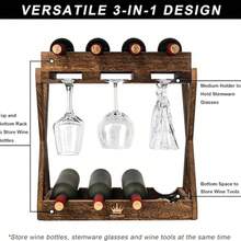 3-IN-1 Countertop Wine Rack With Glass Holder – Store 8 Bottles, 6 Stemware Glasses And Wine Tools | Durable Wooden Wine Bottle Holder | Elegant Home Decor For Kitchen, Dining, And Living Room - 1 - View 3