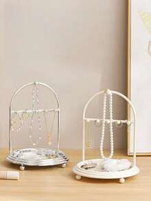 Exquisite Creative Metal Jewelry Stand With Tray, Used For Storing And Displaying Necklaces, Earrings And Bracelets. Earring Display Rack, Can Store Necklaces, Earrings And Bracelets, Perfect Storage Solution For Bedroom, Bathroom Or Office Desk, Suitable For Christmas, Thanksgiving, Valentine's Day, New Year And Mother's Day Gifts, Thoughtful Gift For Women And Girls. - Multicolor - View 7