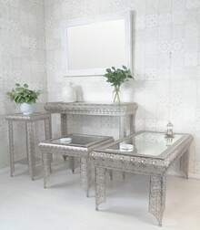 DOWNTON INTERIORS UK Silver Embossed Metal Glass Moroccan Style Lamp Plant Table - Silver - View 5