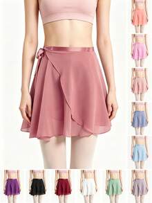1 pezzo Gonna da balletto in chiffon con nastro in raso, gonna da danza mini avvolgente regolabile, sciarpa da vita, leggera e fluida, gonna trasparente da pratica per adulti, ideale per balletto, danza modellante e allenamento di danza cinese, accessori da spiaggia per donne - Multicolore - Visualizzare 2